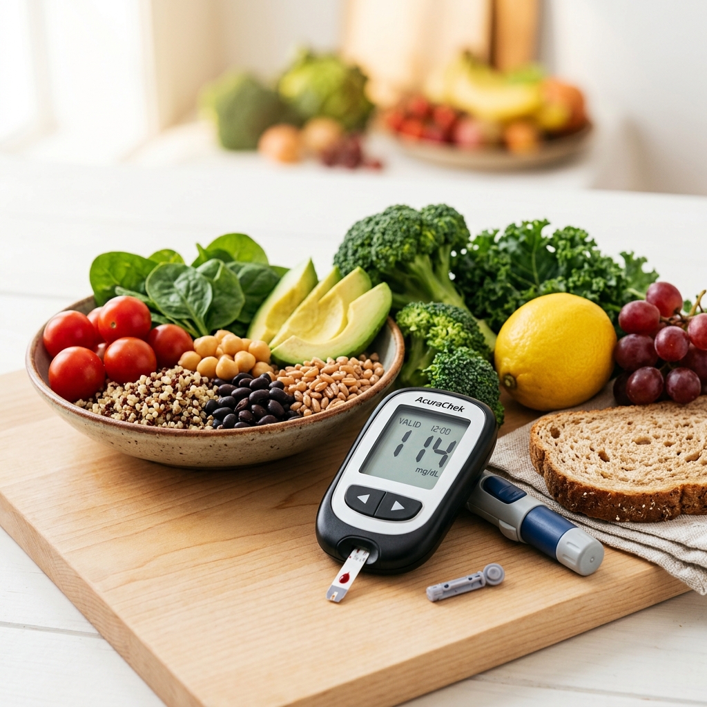 Blood glucose monitoring and healthy nutrition for diabetes management